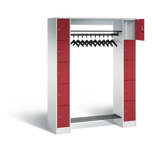 C+P Offene Garderobe Serie 8070, H1950xB1430xT480mm, Front Rubinrot, Korpus Lichtgrau (80710-00)