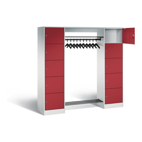 C+P Offene Garderobe Serie 8070, H1950xB1870xT480mm, Front Rubinrot, Korpus Lichtgrau (82710-00)