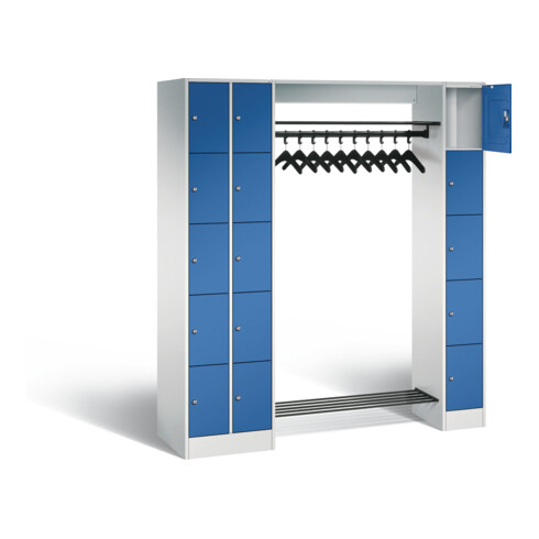 C+P Offene Garderobe Serie 8070, H1950xB2100xT480mm, Front Enzianblau, Korpus Lichtgrau (80730-00)