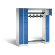 C+P Offene Garderobe Serie 8070, H1950xB2100xT480mm, Front Enzianblau, Korpus Lichtgrau (80730-00)