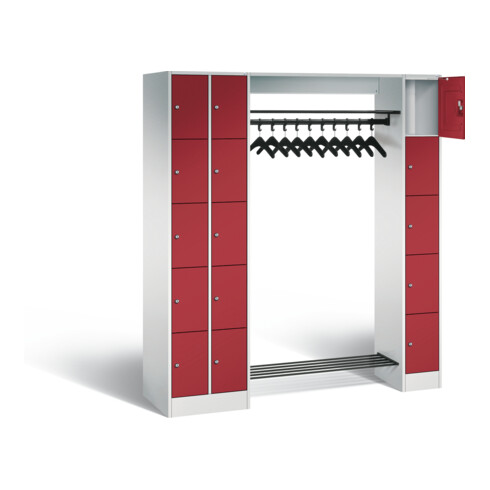 C+P Offene Garderobe Serie 8070, H1950xB2100xT480mm, Front Rubinrot, Korpus Lichtgrau (80730-00)