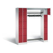 C+P Offene Garderobe Serie 8070, H1950xB2100xT480mm, Front Rubinrot, Korpus Lichtgrau (80730-00)