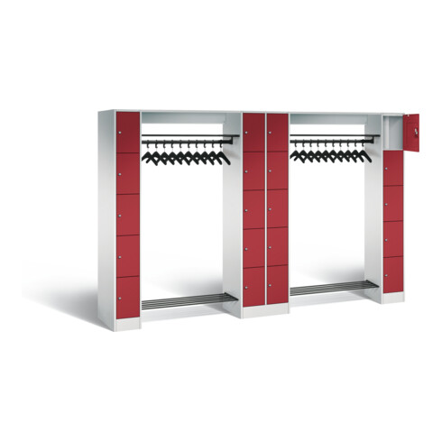 C+P Offene Garderobe Serie 8070, H1950xB2840xT480mm, Front Rubinrot, Korpus Lichtgrau (80730-20)