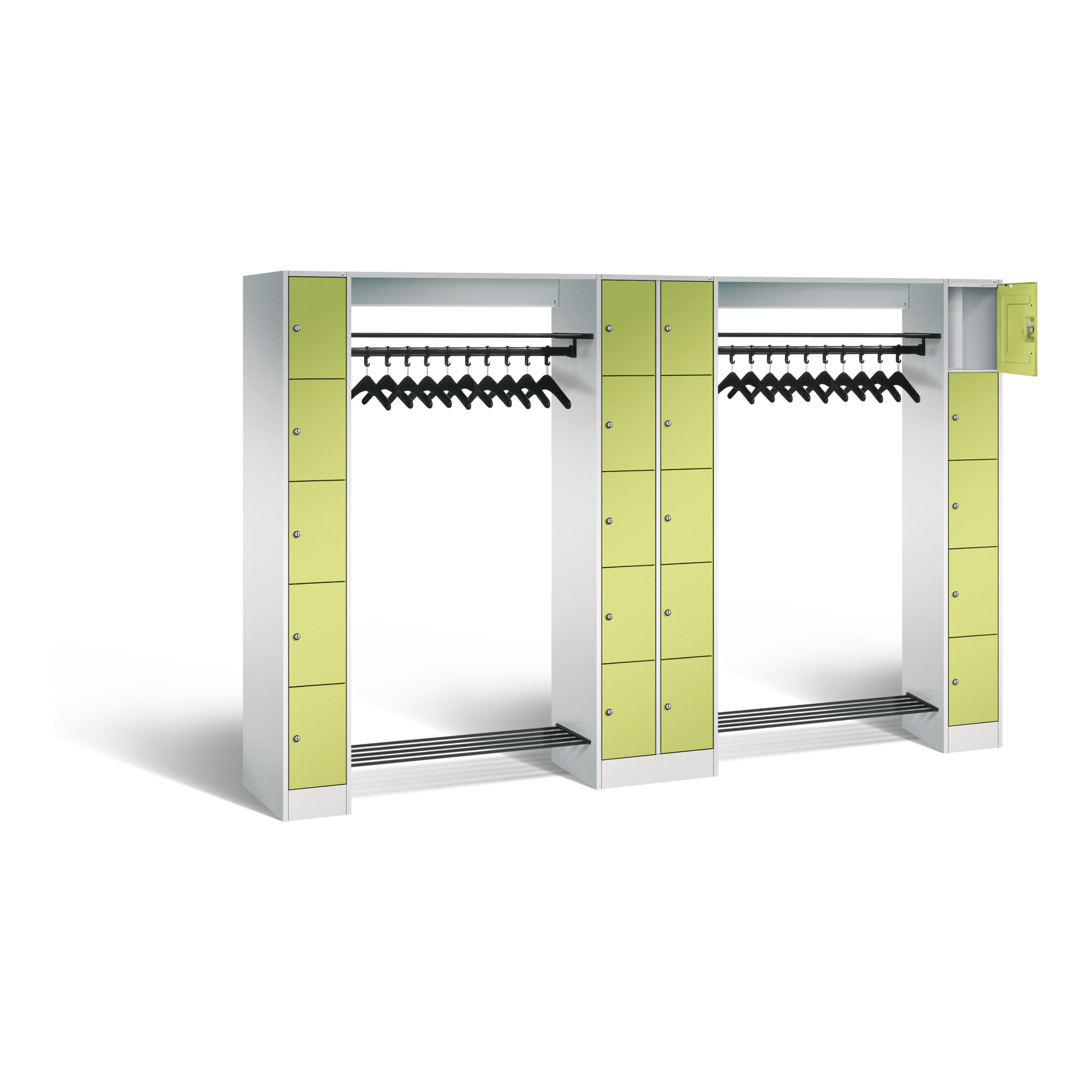 C+P Offene Garderobe Serie 8070, H1950xB2840xT480mm, Front Viridingrün, Korpus Lichtgrau (80730-20) ; C + P Möbelsysteme