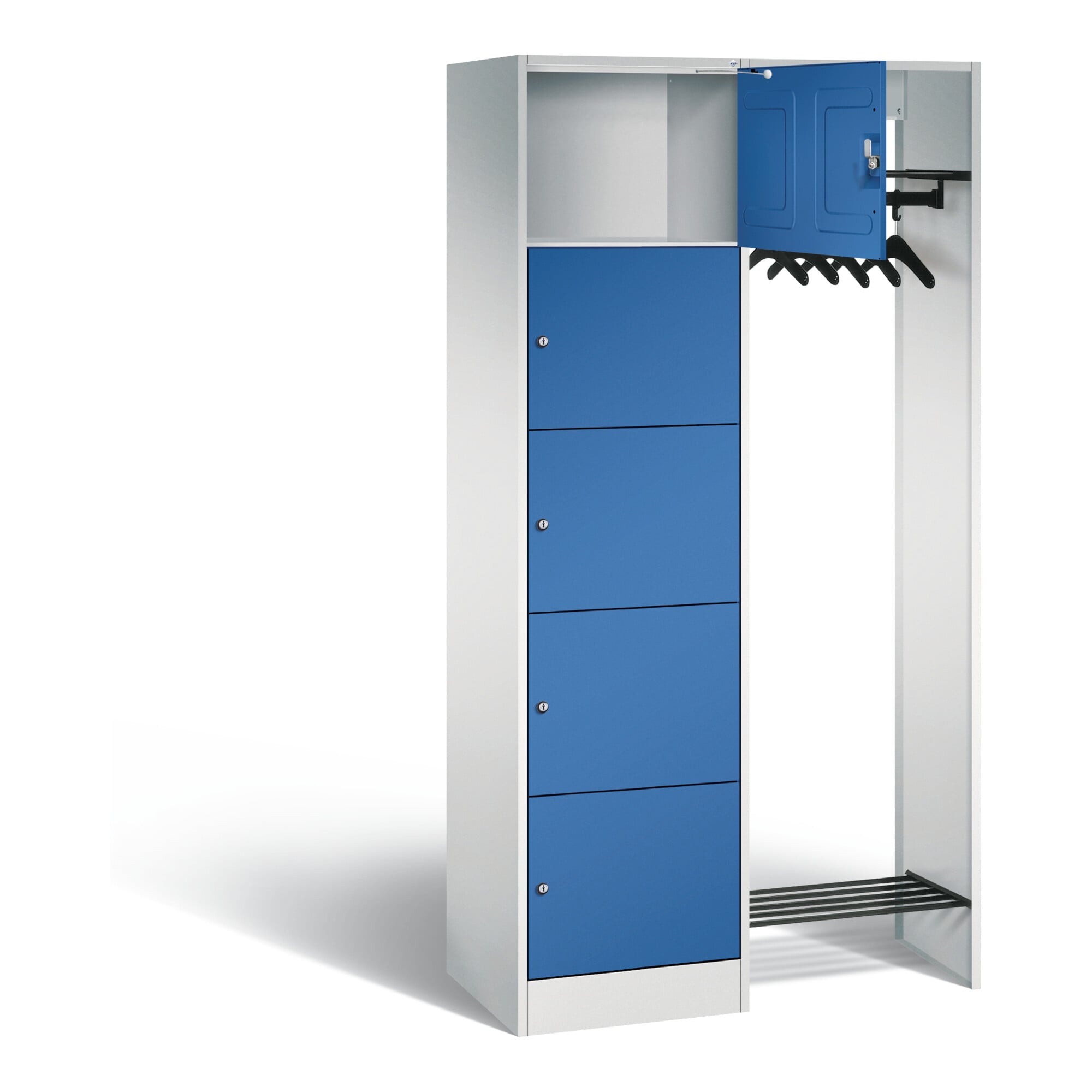 C+P Offene Garderobe Serie 8070, H1950xB960xT480mm, Front Enzianblau, Korpus Lichtgrau (82700-00) ; C + P Möbelsysteme