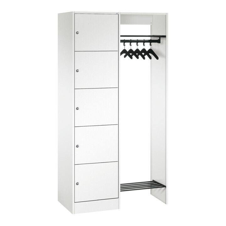 C+P Porte-manteau ouvert Série 8070 5 compartiments Socle 1950 × 960 × 480 mm blanc