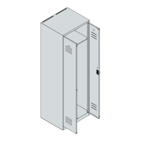 C+P PSA Doppel-Spind Classic PLUS, 2 Abteile, 1850x600x500mm, 7035/5012 Verschluss Sicherheits-Drehriegel