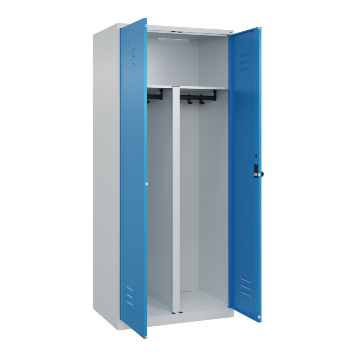 C+P PSA Doppel-Spind Classic PLUS, 2 Abteile, 1850x800x500mm, 7035/5012 Verschluss Sicherheits-Drehriegel