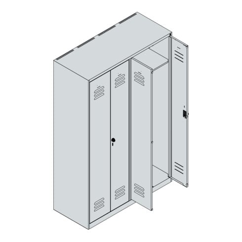 C+P PSA Doppel-Spind Classic PLUS, 4 Abteile, 1850x1200x500mm, 7035/3003 Verschluss Zylinderschloss
