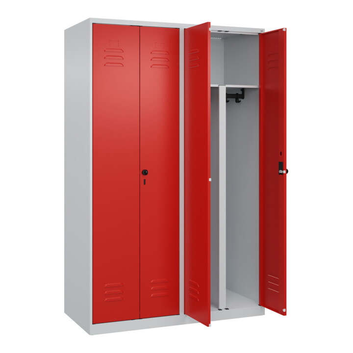 C+P PSA Doppel-Spind Classic PLUS, 4 Abteile, 1850x1200x500mm, 7035/3020 Verschluss Sicherheits-Drehriegel