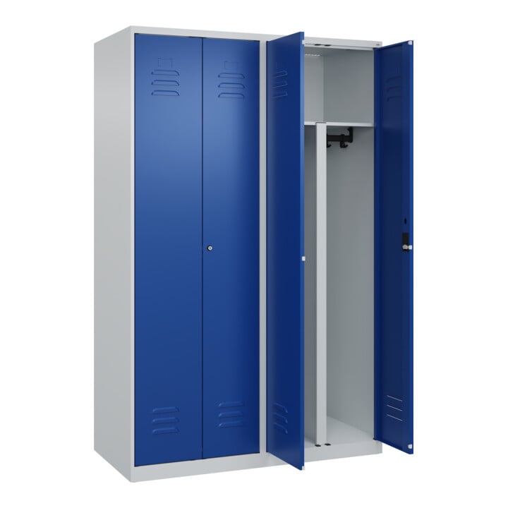 C+P PSA Doppel-Spind Classic PLUS, 4 Abteile, 1850x1200x500mm, 7035/5010 Verschluss Zylinderschloss