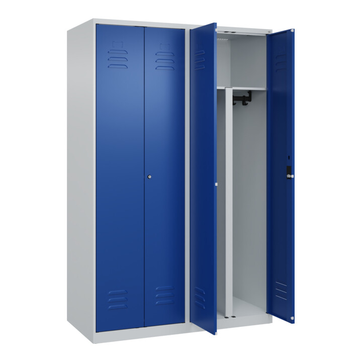 C+P PSA Doppel-Spind Classic PLUS, 4 Abteile, 1850x1200x500mm, 7035/5010 Verschluss Zylinderschloss