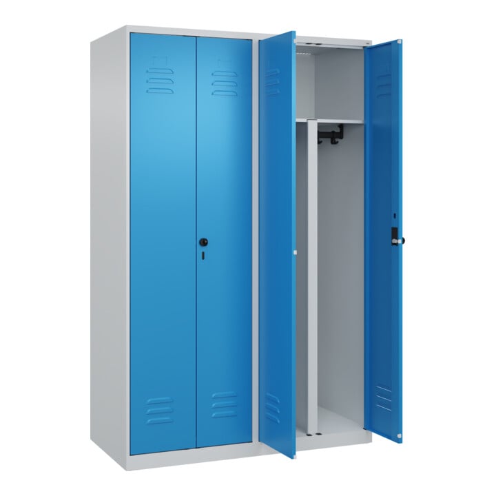 C+P PSA Doppel-Spind Classic PLUS, 4 Abteile, 1850x1200x500mm, 7035/5012 Verschluss Sicherheits-Drehriegel