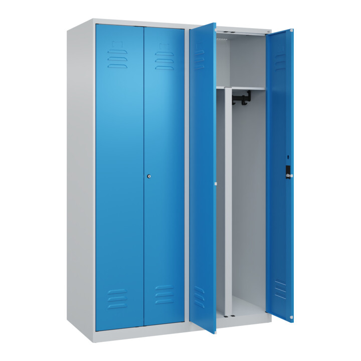 C+P PSA Doppel-Spind Classic PLUS, 4 Abteile, 1850x1200x500mm, 7035/5012 Verschluss Zylinderschloss