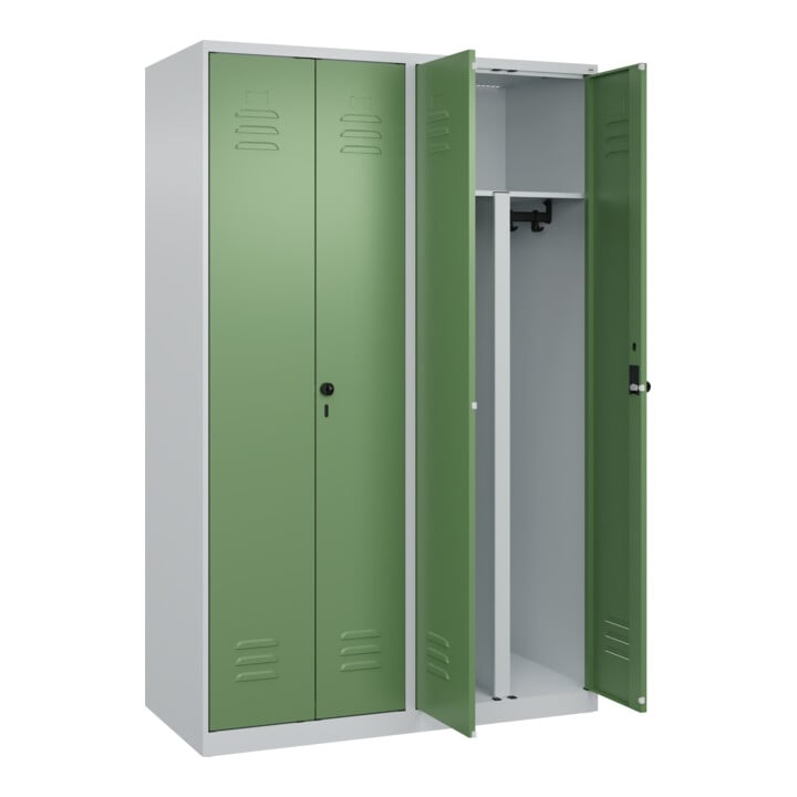 C+P PSA Doppel-Spind Classic PLUS, 4 Abteile, 1850x1200x500mm, 7035/6011 Verschluss Sicherheits-Drehriegel