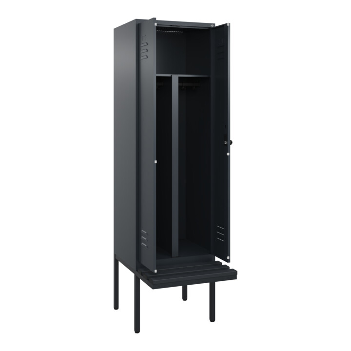 C+P PSA Doppel-Spind Classic PLUS, Bank, 2 Abteile, 2120x600x815mm, 7016/7016 Verschluss Sicherheits-Drehriegel Sitzbanktyp auskragend Material Sitzfläche Kunststoff