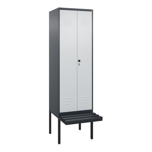 C+P PSA Doppel-Spind Classic PLUS, Bank, 2 Abteile, 2120x600x815mm, 7016/7035 Verschluss Sicherheits-Drehriegel Sitzbanktyp auskragend Material Sitzfläche Kunststoff