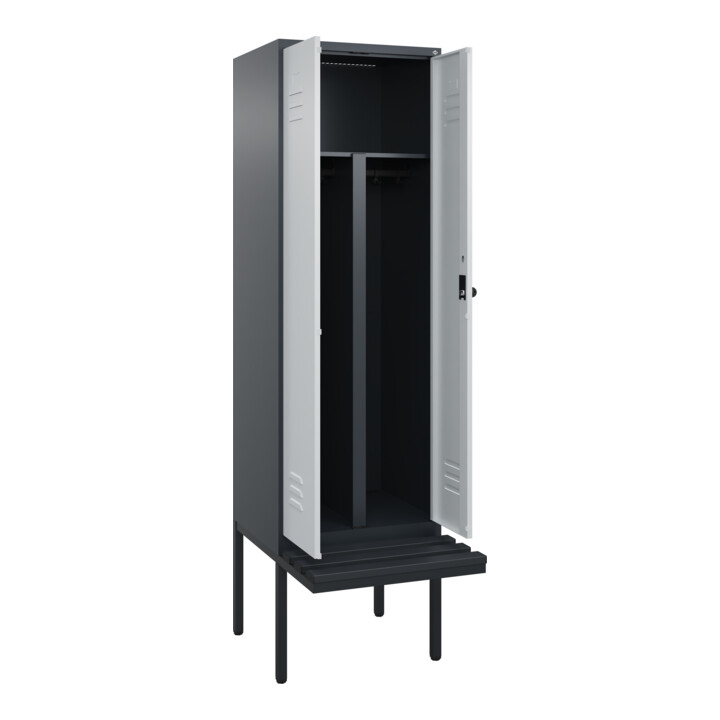 C+P PSA Doppel-Spind Classic PLUS, Bank, 2 Abteile, 2120x600x815mm, 7016/7035 Verschluss Sicherheits-Drehriegel Sitzbanktyp auskragend Material Sitzfläche Kunststoff