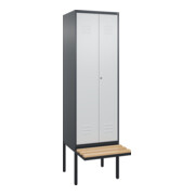 C+P PSA Doppel-Spind Classic PLUS, Bank, 2 Abteile, 2120x600x815mm, 7016/7035 Verschluss Zylinderschloss Sitzbanktyp auskragend Material Sitzfläche Buche-Hartholz