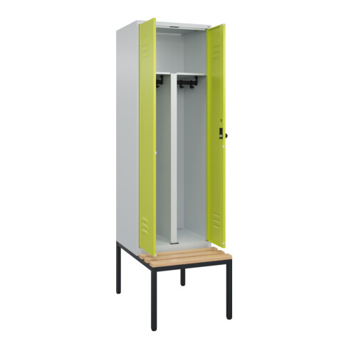 C+P PSA Doppel-Spind Classic PLUS, Bank, 2 Abteile, 2120x600x815mm, 7035/0024 Verschluss Sicherheits-Drehriegel Sitzbanktyp untergebaut Material Sitzfläche Buche-Hartholz
