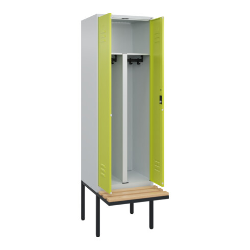 C+P PSA Doppel-Spind Classic PLUS, Bank, 2 Abteile, 2120x600x815mm, 7035/0024 Verschluss Zylinderschloss Sitzbanktyp auskragend Material Sitzfläche Buche-Hartholz