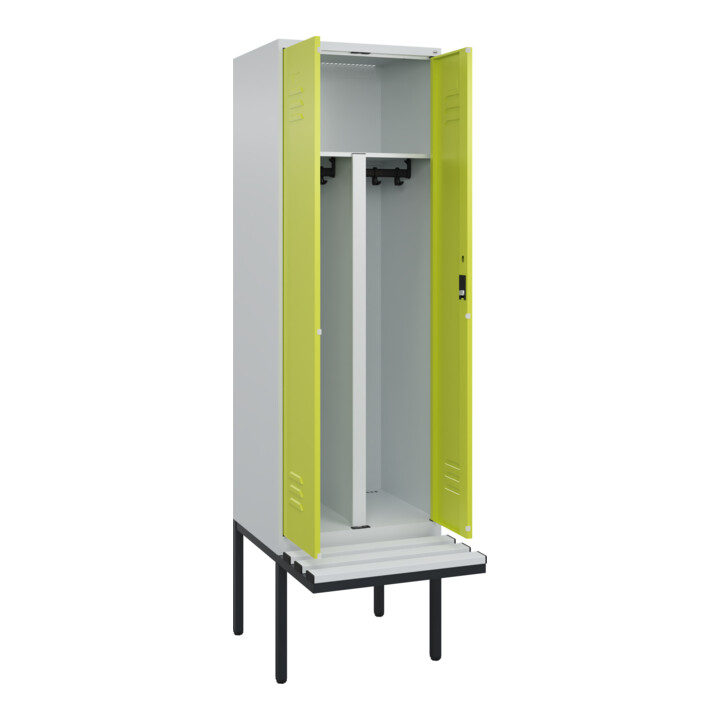 C+P PSA Doppel-Spind Classic PLUS, Bank, 2 Abteile, 2120x600x815mm, 7035/0024 Verschluss Zylinderschloss Sitzbanktyp auskragend Material Sitzfläche Kunststoff