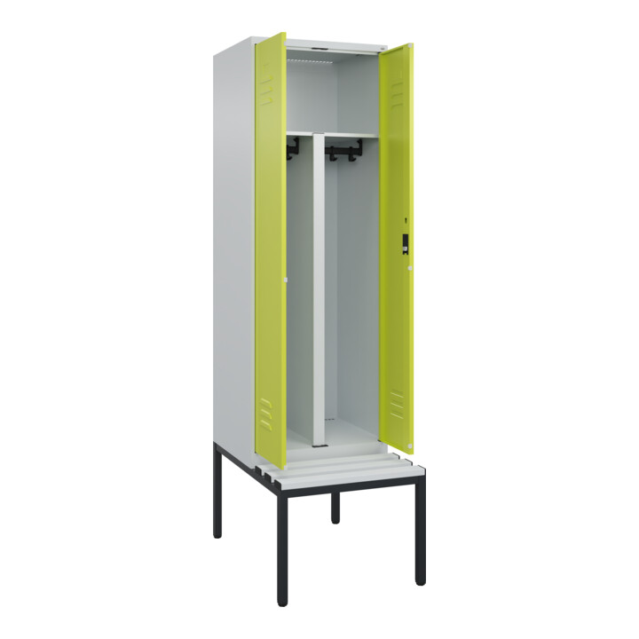 C+P PSA Doppel-Spind Classic PLUS, Bank, 2 Abteile, 2120x600x815mm, 7035/0024 Verschluss Zylinderschloss Sitzbanktyp untergebaut Material Sitzfläche Kunststoff