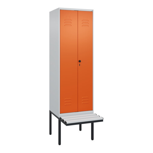 C+P PSA Doppel-Spind Classic PLUS, Bank, 2 Abteile, 2120x600x815mm, 7035/2004 Verschluss Sicherheits-Drehriegel Sitzbanktyp auskragend Material Sitzfläche Kunststoff
