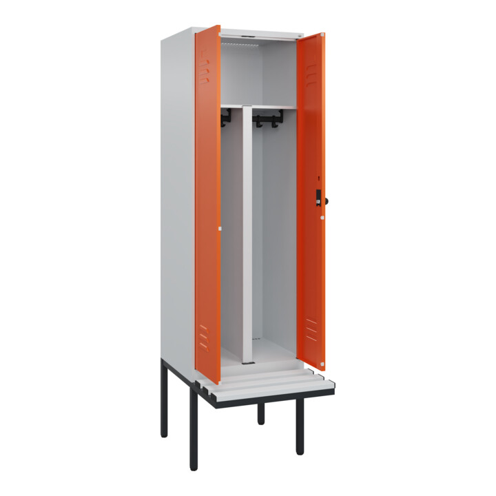 C+P PSA Doppel-Spind Classic PLUS, Bank, 2 Abteile, 2120x600x815mm, 7035/2004 Verschluss Sicherheits-Drehriegel Sitzbanktyp auskragend Material Sitzfläche Kunststoff