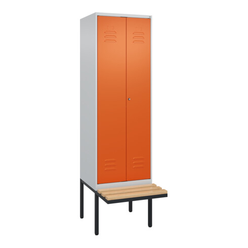 C+P PSA Doppel-Spind Classic PLUS, Bank, 2 Abteile, 2120x600x815mm, 7035/2004 Verschluss Zylinderschloss Sitzbanktyp auskragend Material Sitzfläche Buche-Hartholz