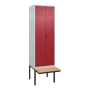 C+P PSA Doppel-Spind Classic PLUS, Bank, 2 Abteile, 2120x600x815mm, 7035/3003 Verschluss Sicherheits-Drehriegel Sitzbanktyp auskragend Material Sitzfläche Buche-Hartholz