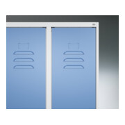 C+P PSA Doppel-Spind Classic PLUS, Bank, 2 Abteile, 2120x600x815mm, 7035/3003 Verschluss Sicherheits-Drehriegel Sitzbanktyp untergebaut Material Sitzfläche Buche-Hartholz