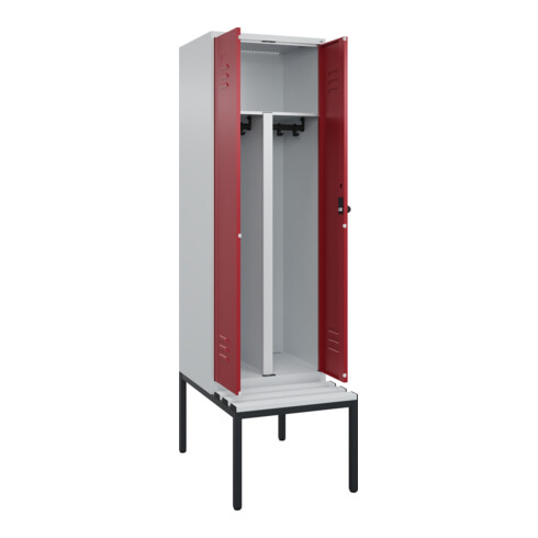 C+P PSA Doppel-Spind Classic PLUS, Bank, 2 Abteile, 2120x600x815mm, 7035/3003 Verschluss Sicherheits-Drehriegel Sitzbanktyp untergebaut Material Sitzfläche Kunststoff
