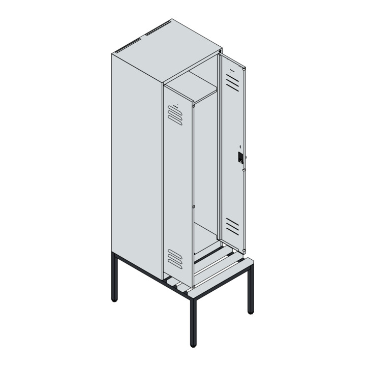 C+P PSA Doppel-Spind Classic PLUS, Bank, 2 Abteile, 2120x600x815mm, 7035/3020 Verschluss Sicherheits-Drehriegel Sitzbanktyp untergebaut Material Sitzfläche Kunststoff