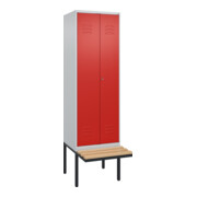 C+P PSA Doppel-Spind Classic PLUS, Bank, 2 Abteile, 2120x600x815mm, 7035/3020 Verschluss Zylinderschloss Sitzbanktyp auskragend Material Sitzfläche Buche-Hartholz