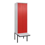 C+P PSA Doppel-Spind Classic PLUS, Bank, 2 Abteile, 2120x600x815mm, 7035/3020 Verschluss Zylinderschloss Sitzbanktyp auskragend Material Sitzfläche Kunststoff