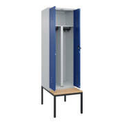 C+P PSA Doppel-Spind Classic PLUS, Bank, 2 Abteile, 2120x600x815mm, 7035/5010 Verschluss Sicherheits-Drehriegel Sitzbanktyp untergebaut Material Sitzfläche Buche-Hartholz