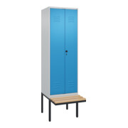 C+P PSA Doppel-Spind Classic PLUS, Bank, 2 Abteile, 2120x600x815mm, 7035/5012 Verschluss Sicherheits-Drehriegel Sitzbanktyp auskragend Material Sitzfläche Buche-Hartholz