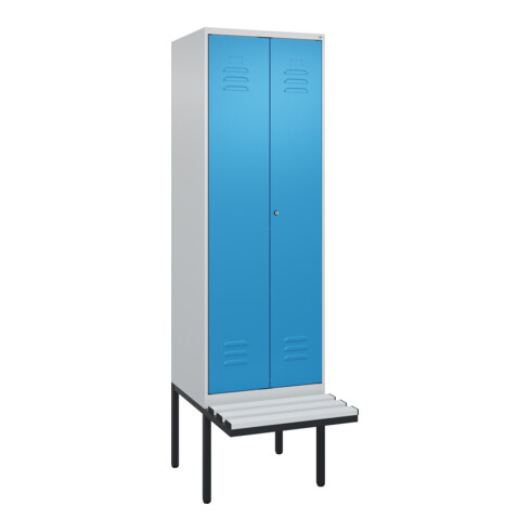 C+P PSA Doppel-Spind Classic PLUS, Bank, 2 Abteile, 2120x600x815mm, 7035/5012 Verschluss Zylinderschloss Sitzbanktyp auskragend Material Sitzfläche Kunststoff