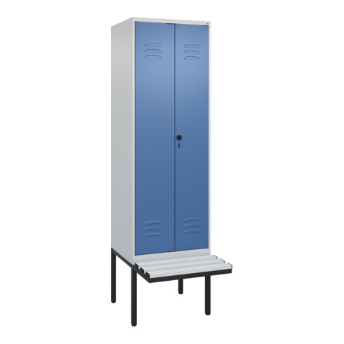 C+P PSA Doppel-Spind Classic PLUS, Bank, 2 Abteile, 2120x600x815mm, 7035/5023 Verschluss Sicherheits-Drehriegel Sitzbanktyp auskragend Material Sitzfläche Kunststoff