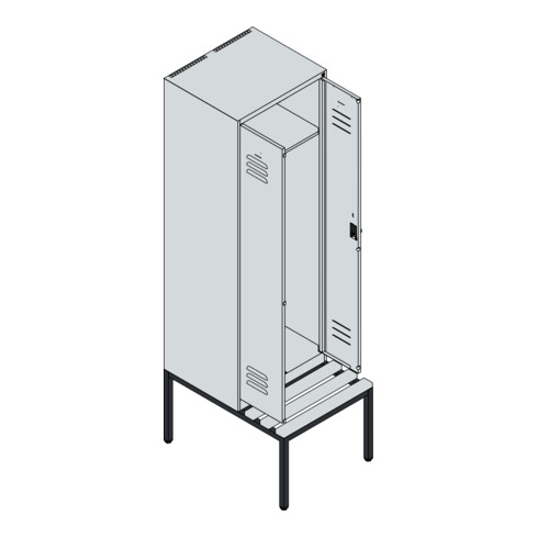 C+P PSA Doppel-Spind Classic PLUS, Bank, 2 Abteile, 2120x600x815mm, 7035/5023 Verschluss Zylinderschloss Sitzbanktyp untergebaut Material Sitzfläche Kunststoff
