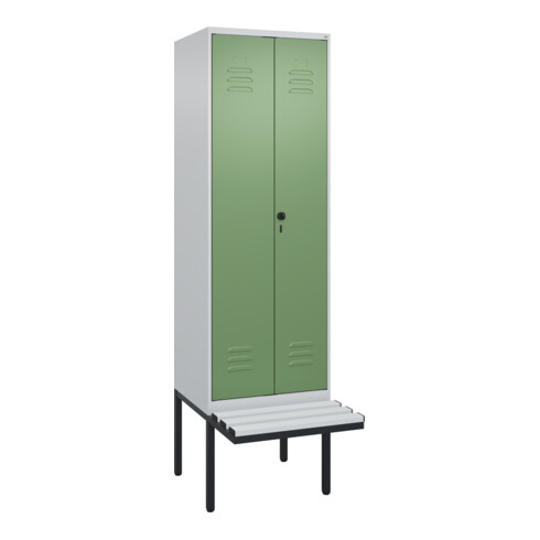 C+P PSA Doppel-Spind Classic PLUS, Bank, 2 Abteile, 2120x600x815mm, 7035/6011 Verschluss Sicherheits-Drehriegel Sitzbanktyp auskragend Material Sitzfläche Kunststoff