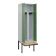 C+P PSA Doppel-Spind Classic PLUS, Bank, 2 Abteile, 2120x600x815mm, 7035/6011 Verschluss Zylinderschloss Sitzbanktyp auskragend Material Sitzfläche Buche-Hartholz