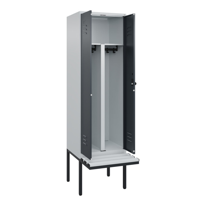 C+P PSA Doppel-Spind Classic PLUS, Bank, 2 Abteile, 2120x600x815mm, 7035/7016 Verschluss Sicherheits-Drehriegel Sitzbanktyp auskragend Material Sitzfläche Kunststoff