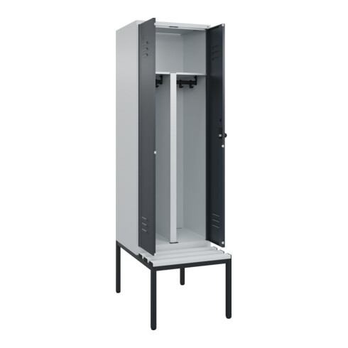 C+P PSA Doppel-Spind Classic PLUS, Bank, 2 Abteile, 2120x600x815mm, 7035/7016 Verschluss Sicherheits-Drehriegel Sitzbanktyp untergebaut Material Sitzfläche Kunststoff