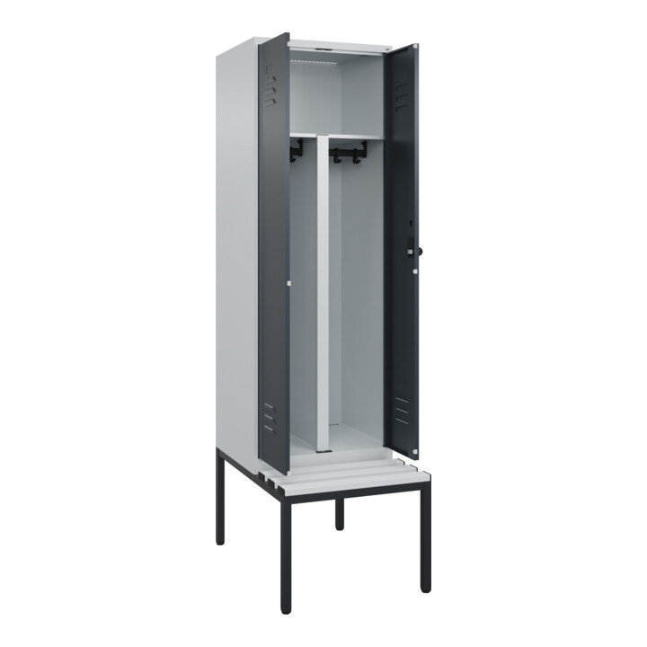 C+P PSA Doppel-Spind Classic PLUS, Bank, 2 Abteile, 2120x600x815mm, 7035/7016 Verschluss Sicherheits-Drehriegel Sitzbanktyp untergebaut Material Sitzfläche Kunststoff