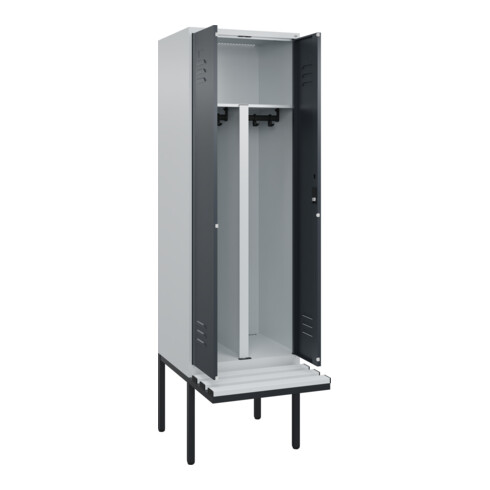 C+P PSA Doppel-Spind Classic PLUS, Bank, 2 Abteile, 2120x600x815mm, 7035/7016 Verschluss Zylinderschloss Sitzbanktyp auskragend Material Sitzfläche Kunststoff