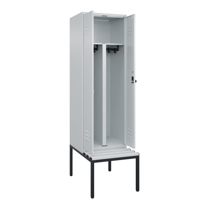 C+P PSA Doppel-Spind Classic PLUS, Bank, 2 Abteile, 2120x600x815mm, 7035/7035 Verschluss Sicherheits-Drehriegel Sitzbanktyp untergebaut Material Sitzfläche Kunststoff