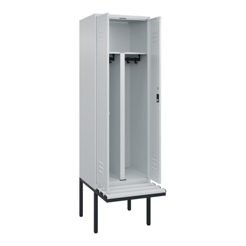 C+P PSA Doppel-Spind Classic PLUS, Bank, 2 Abteile, 2120x600x815mm, 7035/7035 Verschluss Zylinderschloss Sitzbanktyp auskragend Material Sitzfläche Kunststoff