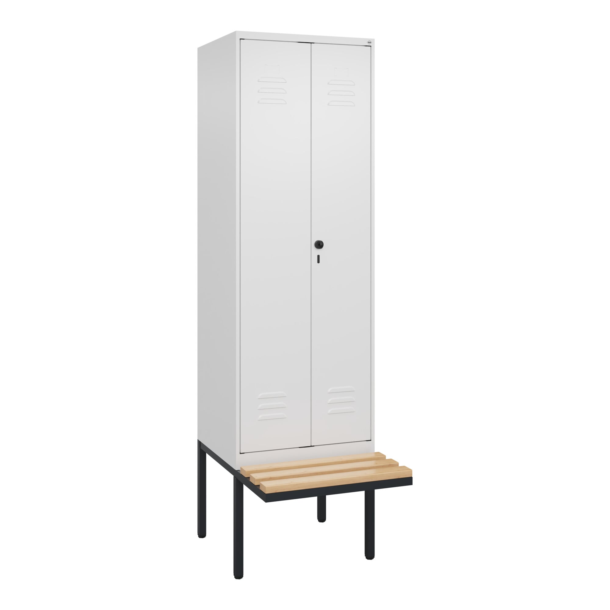 C+P PSA Doppel-Spind Classic PLUS, Bank, 2 Abteile, 2120x600x815mm, 9016/9016 Verschluss Sicherheits-Drehriegel Sitzbanktyp auskragend Material Sitzfl